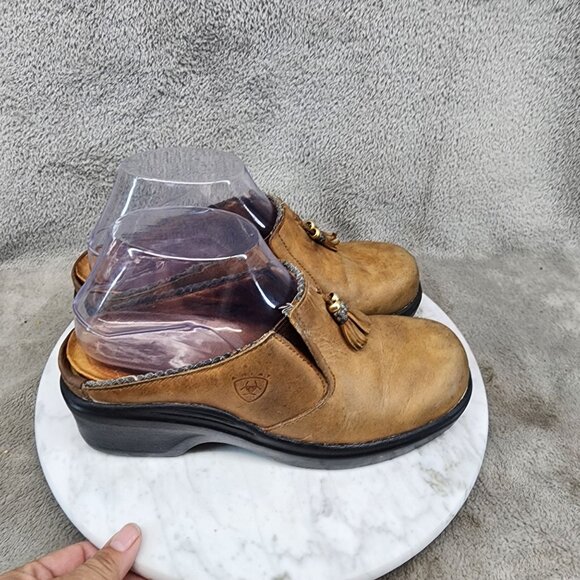 Ariat Shoes Womens Size 7 Mendocino Tassel Clog Brown Leather Slip-On *Read* - Picture 8 of 14